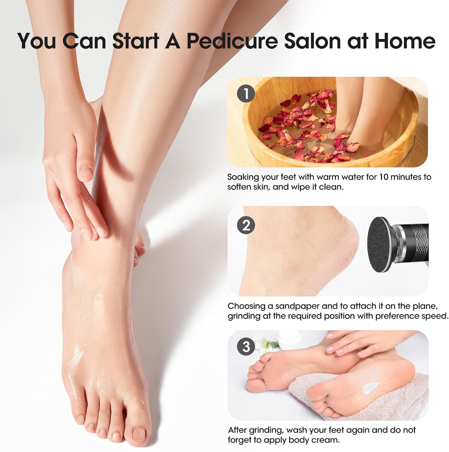 Upgraded Electric Foot Callus Remover, Adjustable Speed Feet File, Pedicure Tools with 60 Sandpaper Discs for Man Women Dead Skin, Hard Cracked Skin, Dry Skin, Ideal Gift - Black