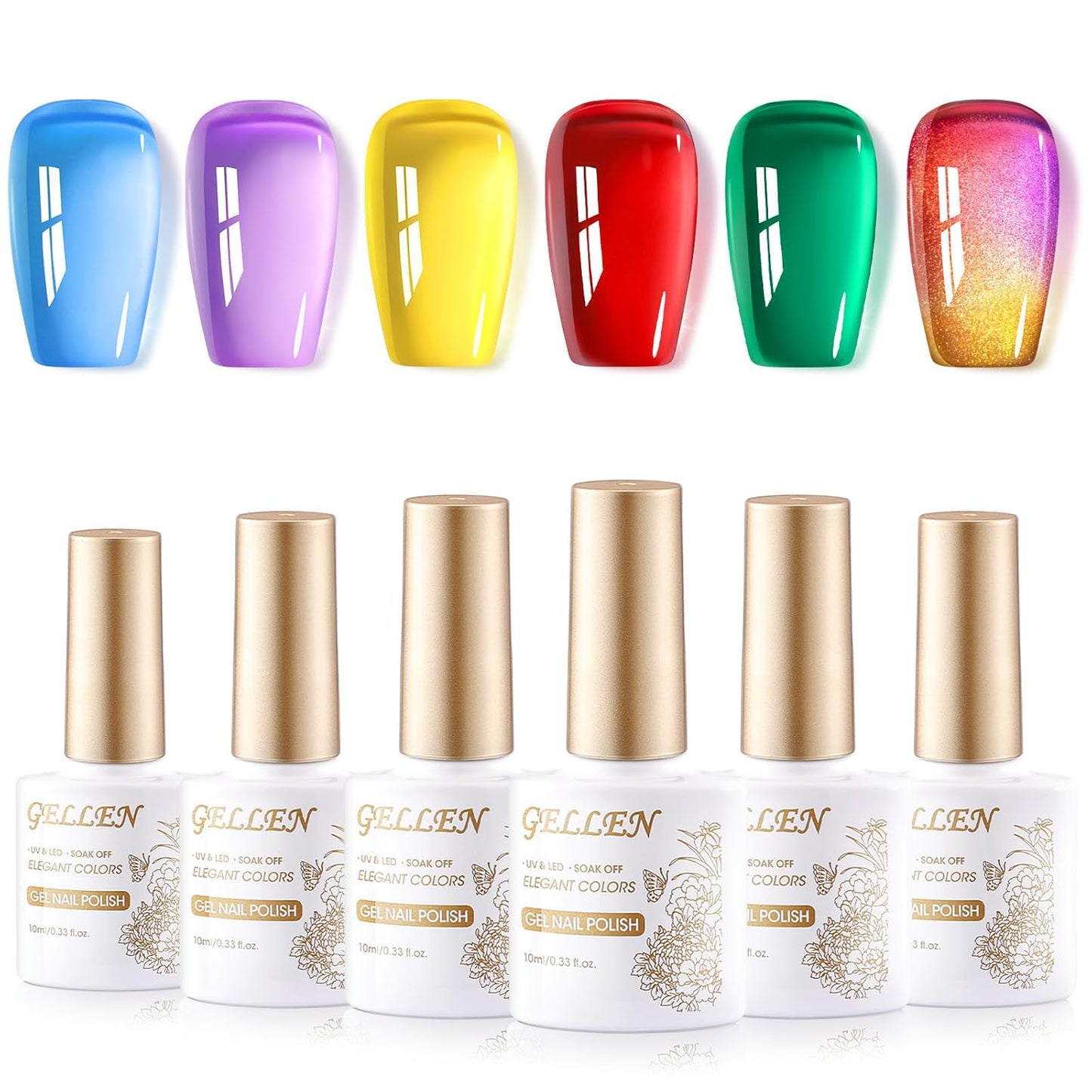 GELLEN Jelly Gel Nail Polish Set 6 Colors Neon Jelly Gel Polish Green Yellow Red Blue Purple Crystal Transparent Gel Polish Kit Soak Off UV Gel Nail Art Spring Summer Manicure Gift for Women