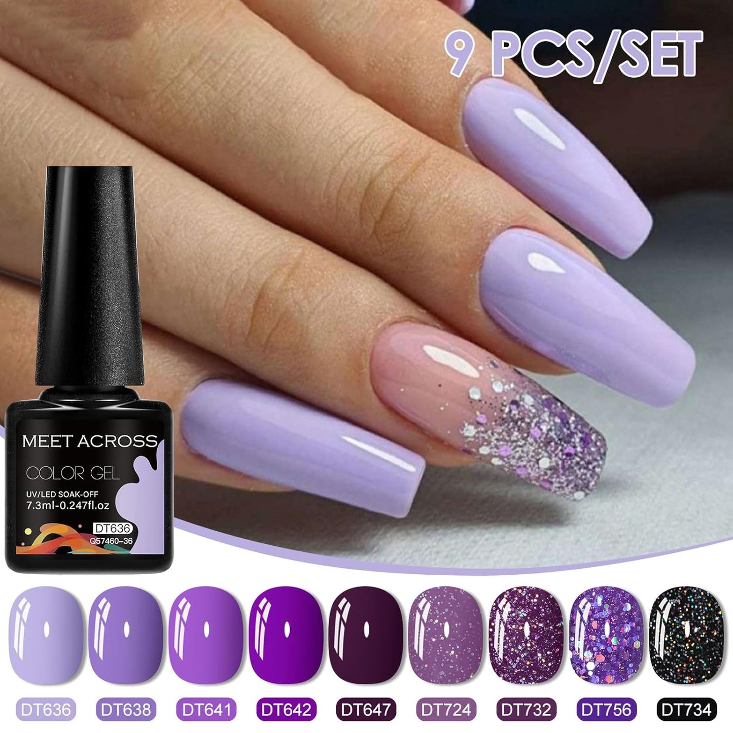MEET ACROSS 9 Colors Gel Nail Polish + 3PCS Function Gel Nail Polish Kit,Fashion Nail Art Set Design Gifts for Women Manicure Salon (SET21, 12pcs)
