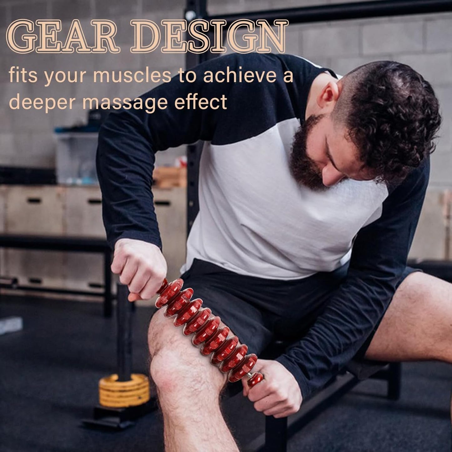 Liitrton Manual Wooden Fascia Massage Roller Trigger Points for Release Cellulite Sore Muscle Blasting (Red)