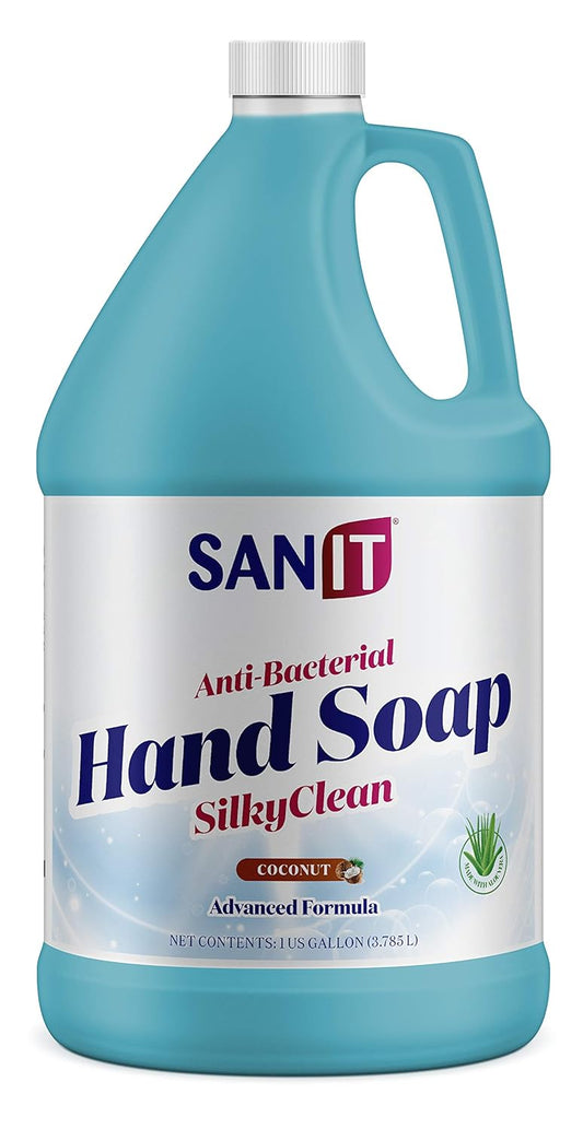 Sanit Silky Clean Antibacterial Liquid Gel Hand Soap Refill - Advanced Formula with Coconut Oil and Aloe Vera - All Natural Moisturizing Hand Wash - Made in USA, Coconut, 1 Gallon