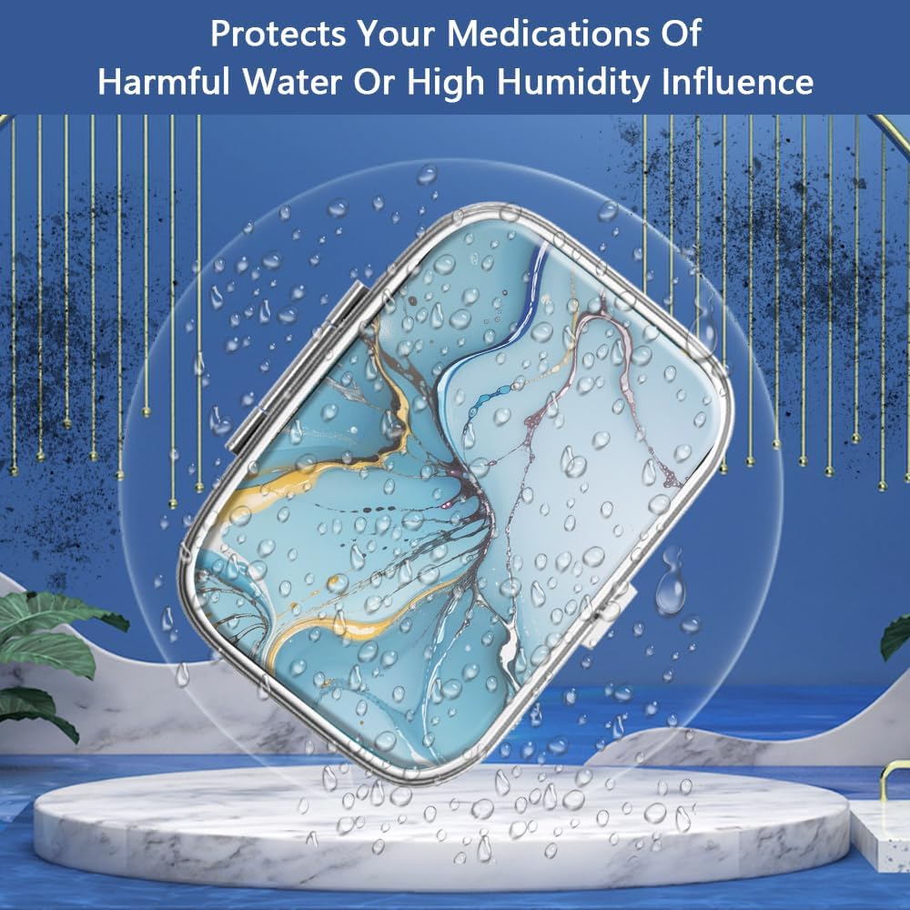 Pill Box 2 Compartment Medicine Pill Case,Portable for Pocket or Purse Pill Box Decorative Metal Medicine Vitamin Organizer Unique Gift（4PCS）