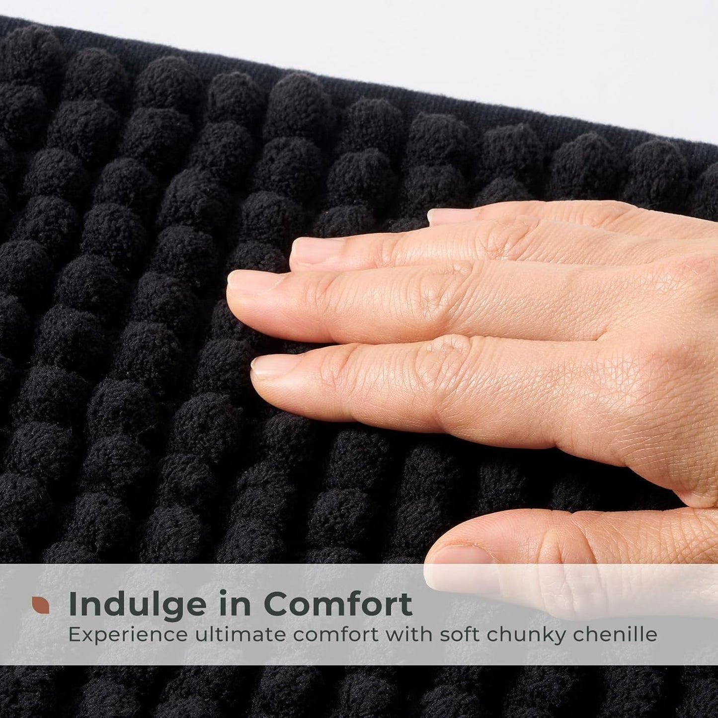 FRESHMINT Thick Chunky Chenille Bathroom Rugs 24"x36", Non Slip Bath Mat for Bathroom Floor, Large Soft Bathroom Decor Accessories, Cute Shower Mat Water Absorbent, Washable, Black