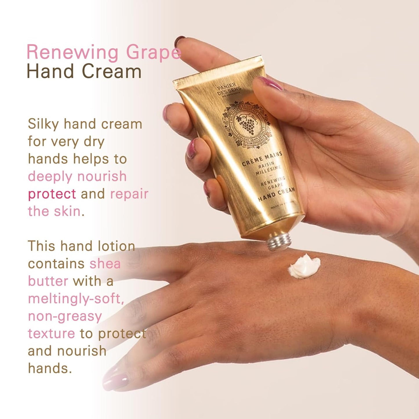 Panier des Sens - Hand Cream for Dry Cracked Hands - Grape Hand Lotion with Shea Butter & Grape Seed Oil - Vitamin E Skin Moisturizer with 97% Natural Ingredients - Made in France, 2.5 fl oz