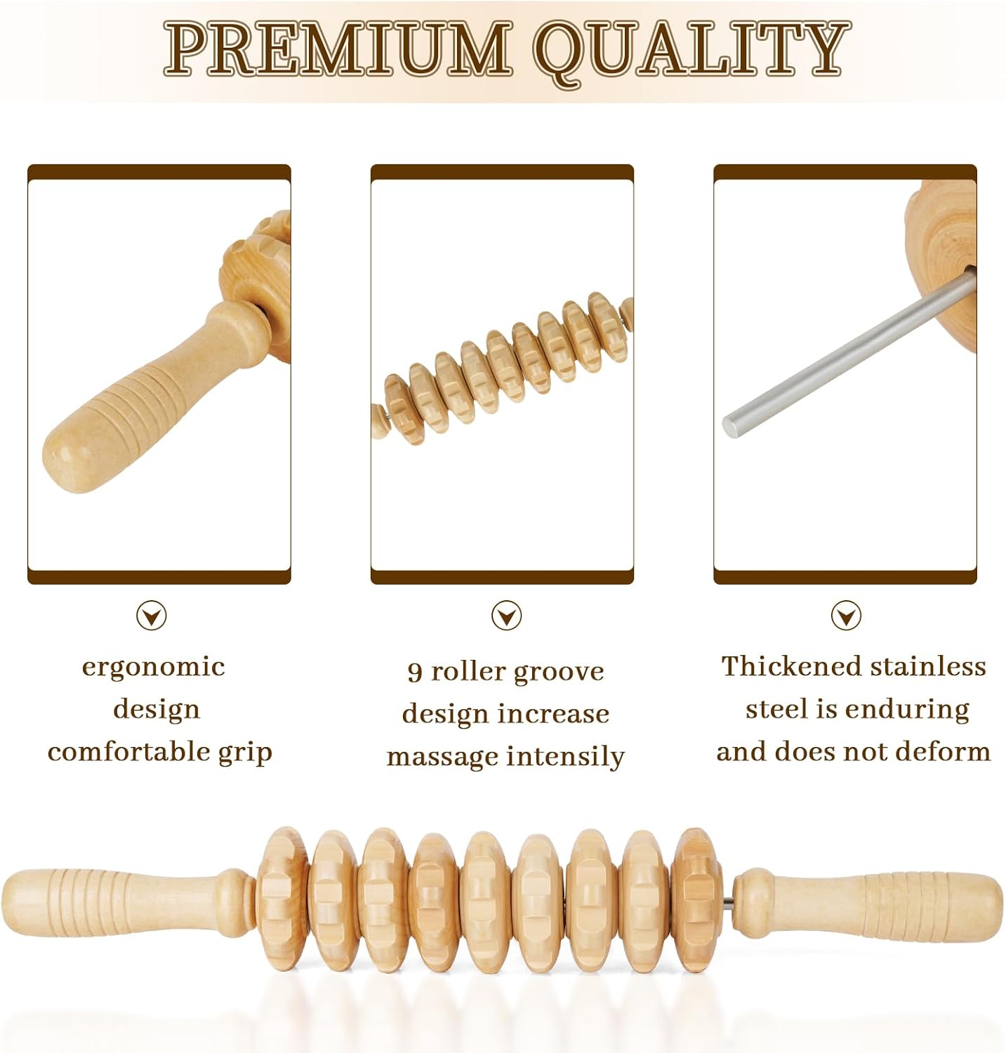 Liitrton Manual Wooden Fascia Massage Roller Trigger Points for Release Cellulite Sore Muscle Blasting (White)