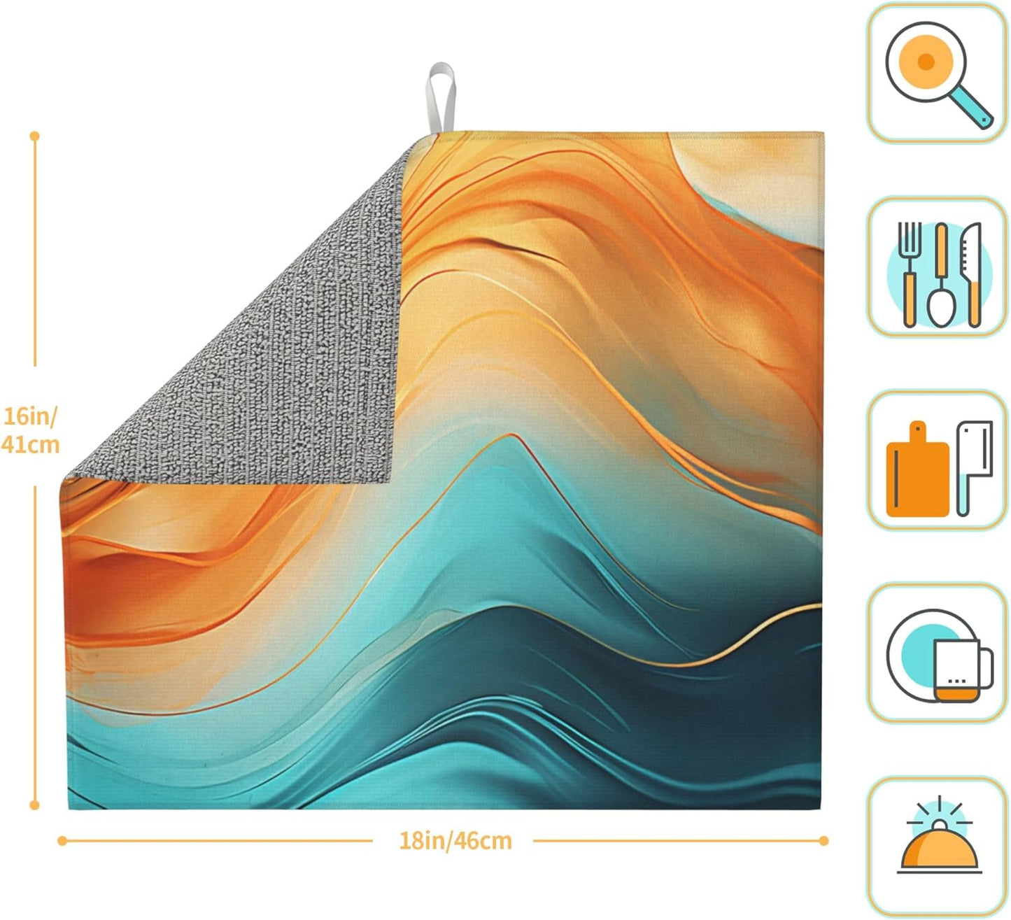 Orange Teal Marble Dish Drying Mat for Kitchen Counter Washable Absorbent Reversible Microfiber Modern Drying Pad Kitchen Accessories 16x18 Inch