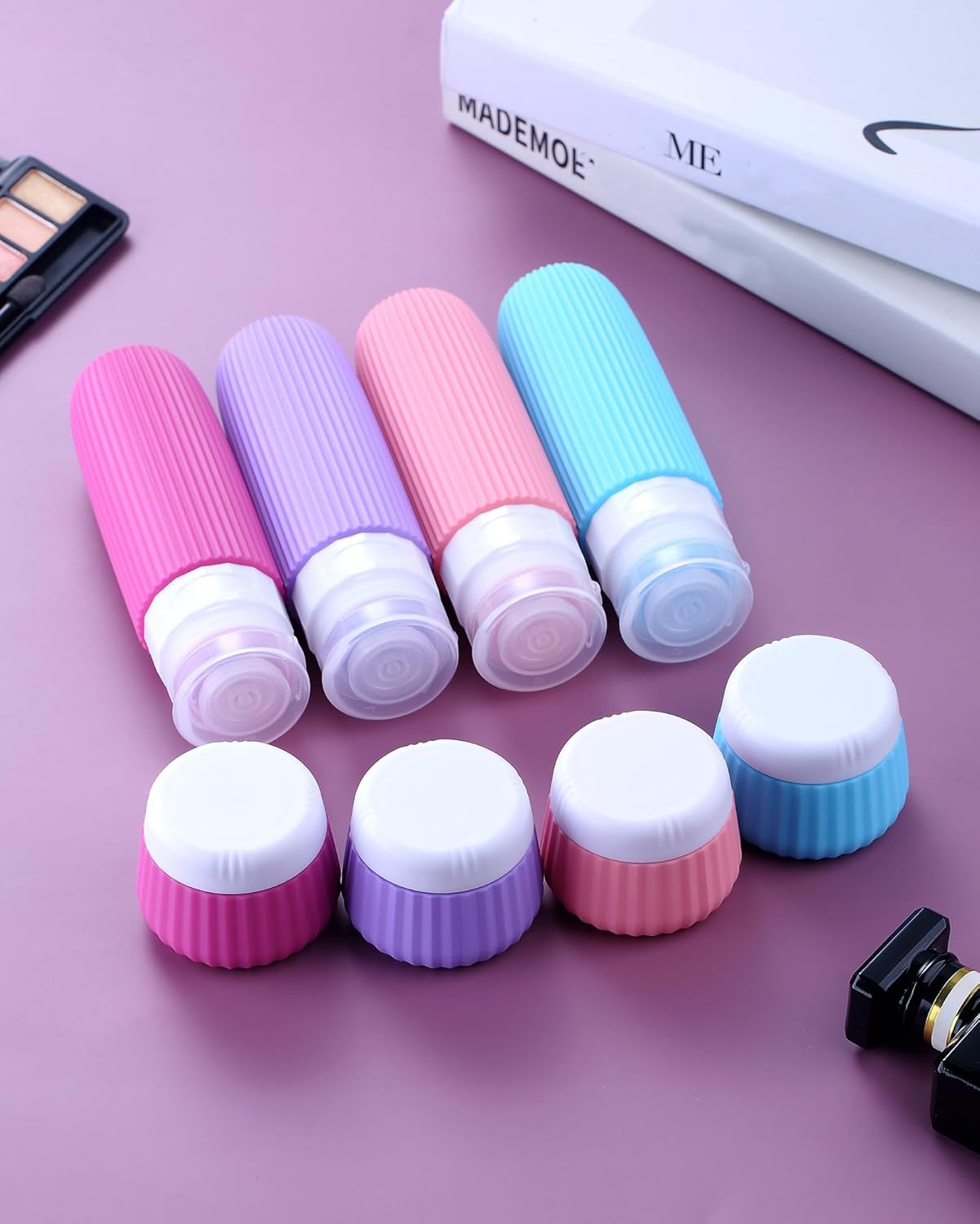Travel Bottles for Toiletries 8 Pack, Tsa Approved Travel Size Toiletries 3 oz, Travel Containers for Toiletries, with Clear Bag, Leak Proof Silicone Squeezable Travel Essentials Creams Jars