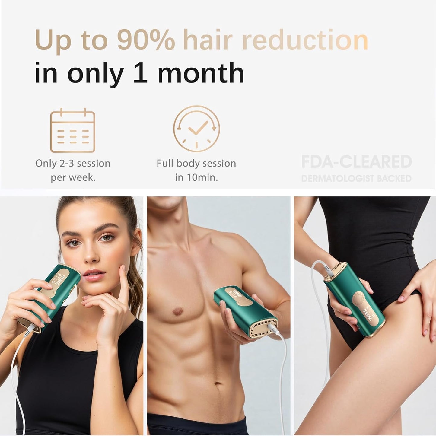 Laser Hair Removal, IPL Laser Hair Removal Device for Women & Men, Safe at-Home Nearly Painless 45°F Ice-Cooling Contact, Long-Lasting Result for Full Body & Face, Dark Green