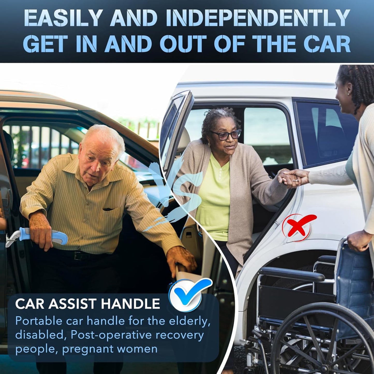 Car Door Handle for Elderly Car Handle Assist Support, Portable Auto Grab Handles for Handicap Seniors, Light Blue and Grey