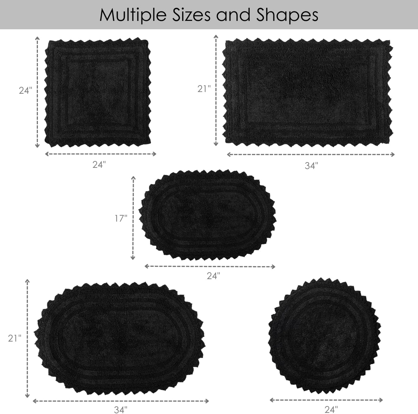 RAJRANG Black Oval Bathroom Rug | 34x21 Inches Soft Cotton Bath Mat with Crochet Pattern | Reversible, Absorbent, Boho Style Floor Mat for Bathroom, Spa or Entryway