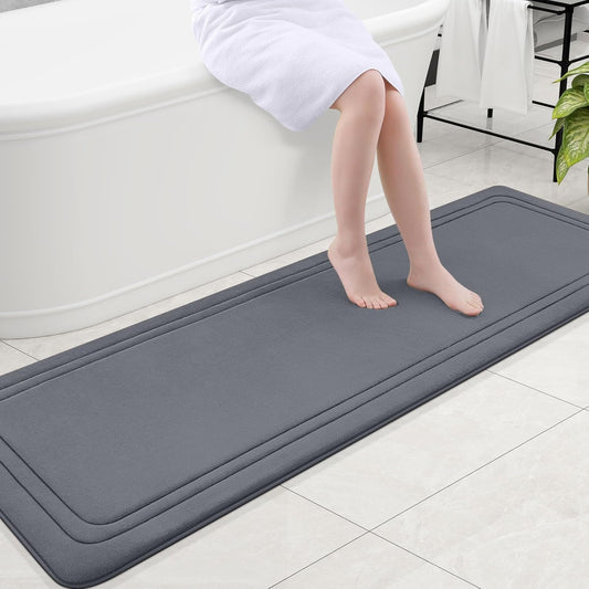 Grandaily Memory Foam Bath Mat Rug 70x24, Ultra Soft, Non-Slip and Absorbent Bathroom Rugs, Machine Wash Dry, Comfortable Bath Carpet for Bathroom Floor, Tub and Shower, Dark Grey