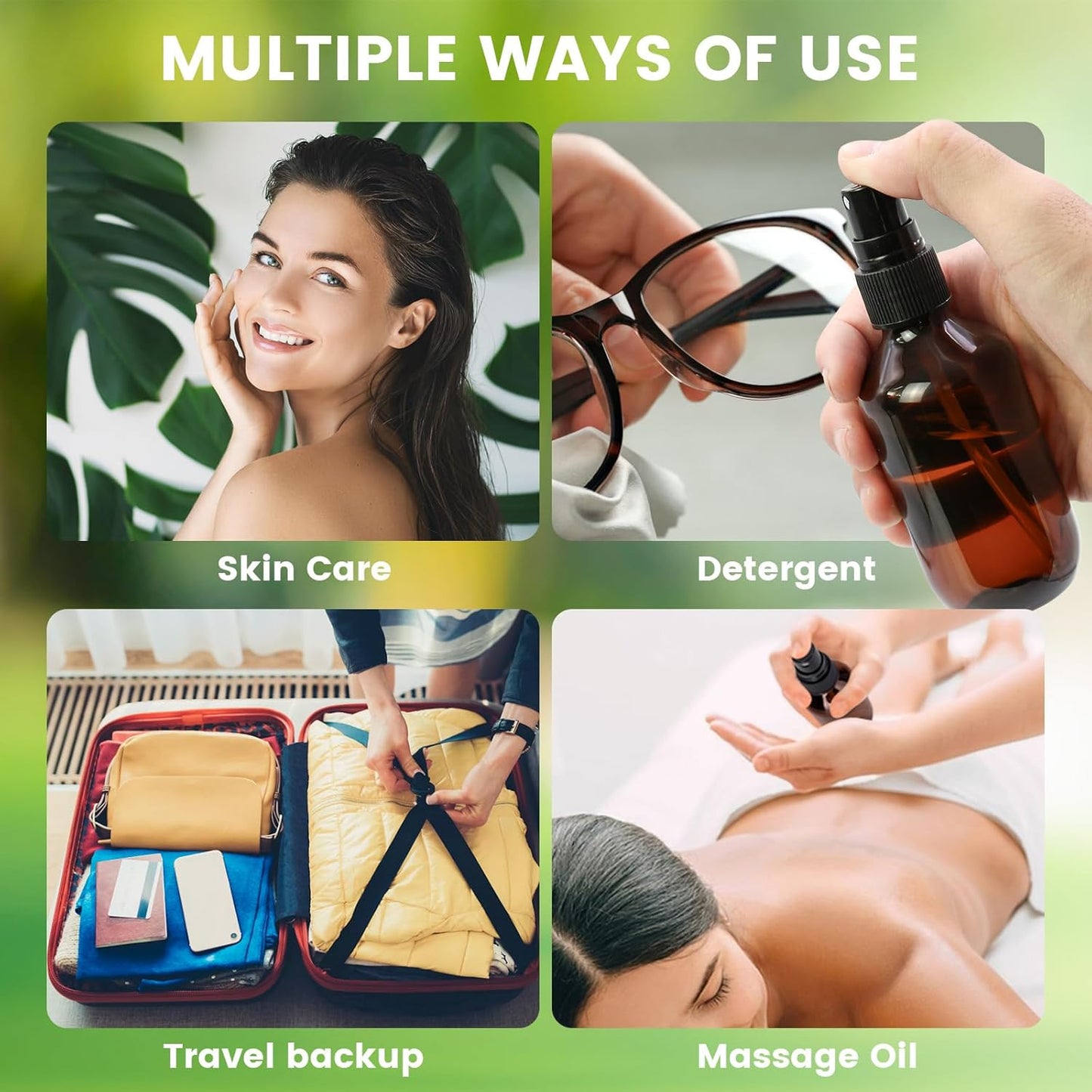 TRENDBOX 24 Pack 3.4oz Amber Spray Bottles, Small Fine Mist Mister Plastic Travel Bottles, Empty Bottles Set for Essential Oils Hair