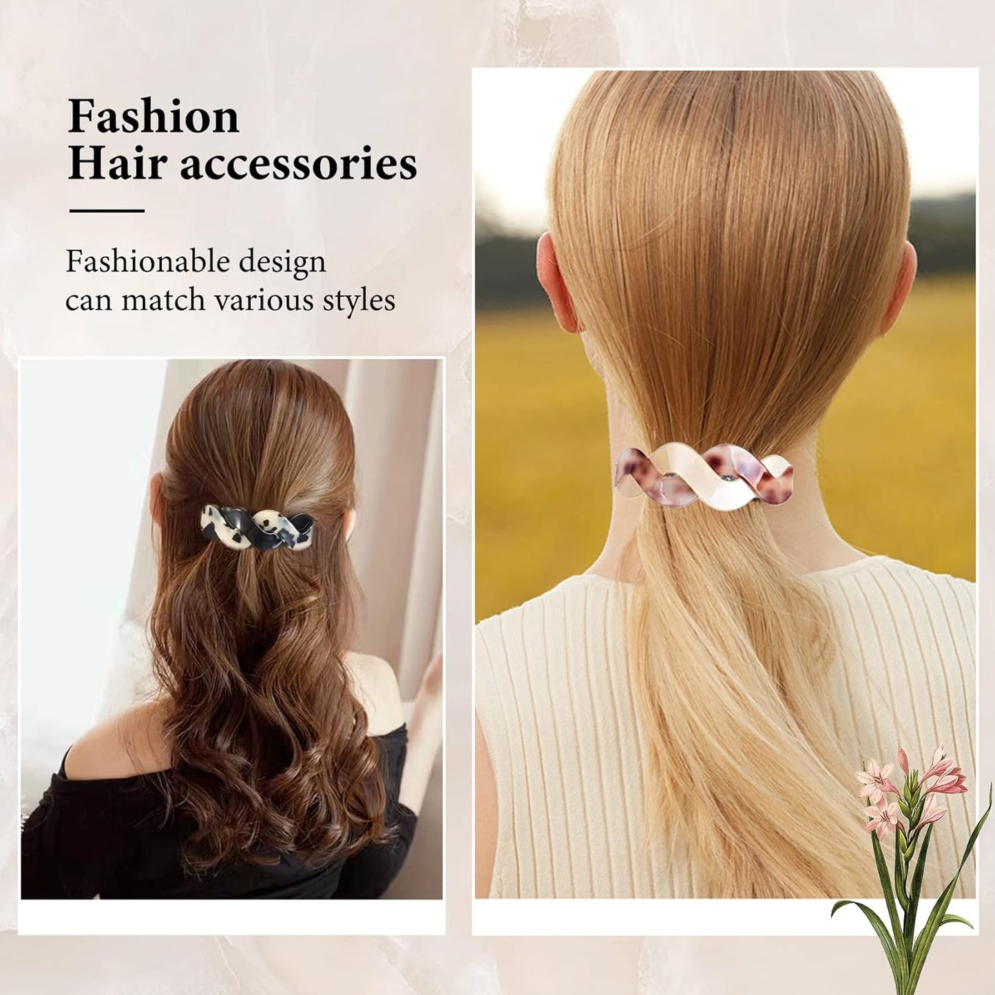 Hair Clips (3 Count) - Large Hair Barrettes for Thick Hair - 3pcs Elegant French Barrettes Retro Hair Accessories for Women Daily Wear