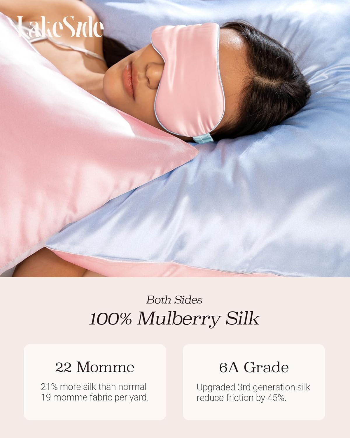 Oriental Lakeside® 100% Pure 22 Momme Mulberry Silk Pillowcase with Envelope Closure - Nighttime Skincare & Hair Care Hydrating Pillow Cover