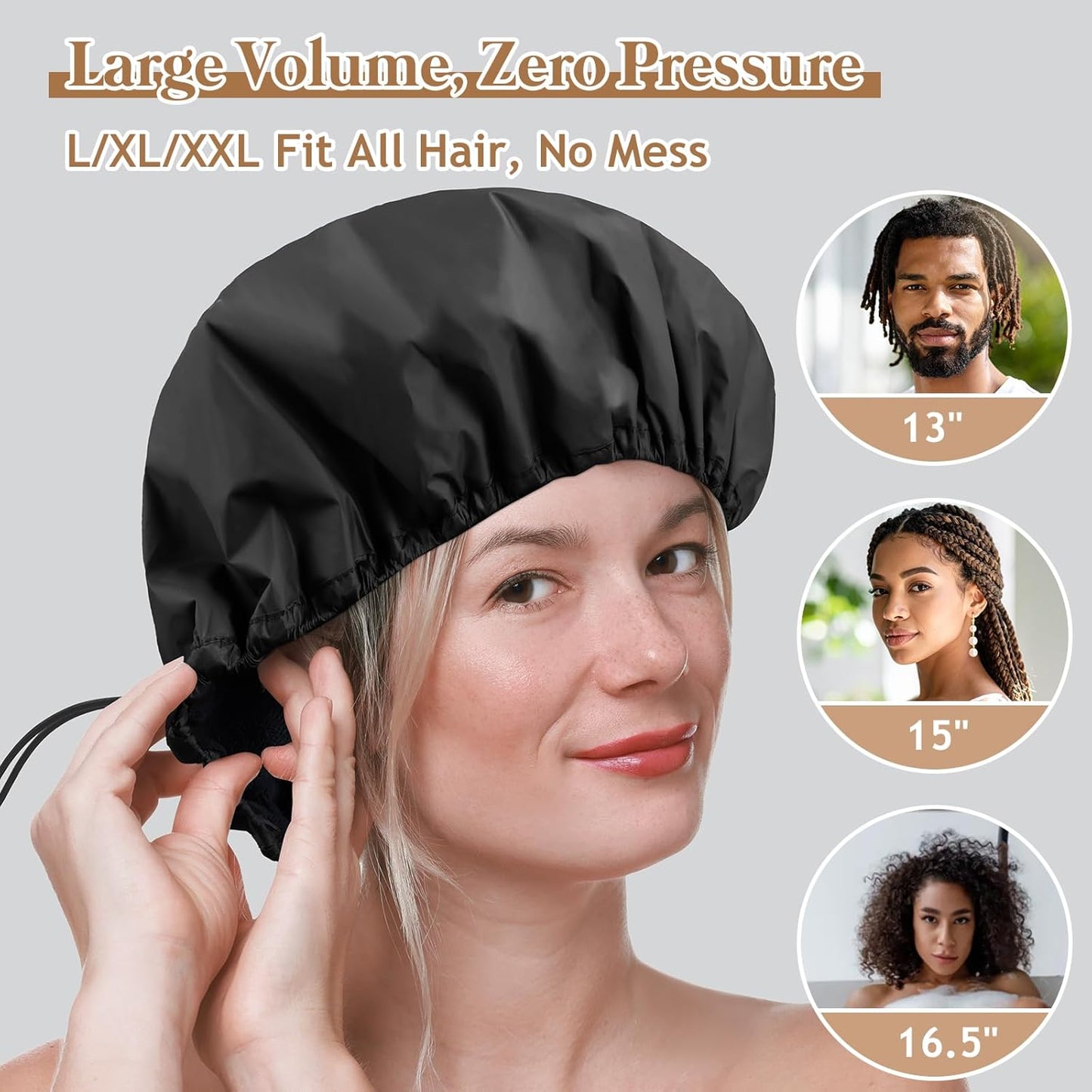 2 Pcs 15" XL Extra Large Terry Lined Shower Cap, Adjustable Dual Waterproof Shower Cap for Women Reusable Soft Hair Cap Bath Cap for Long Braids, Thick Hair, Locs, Curly Hair