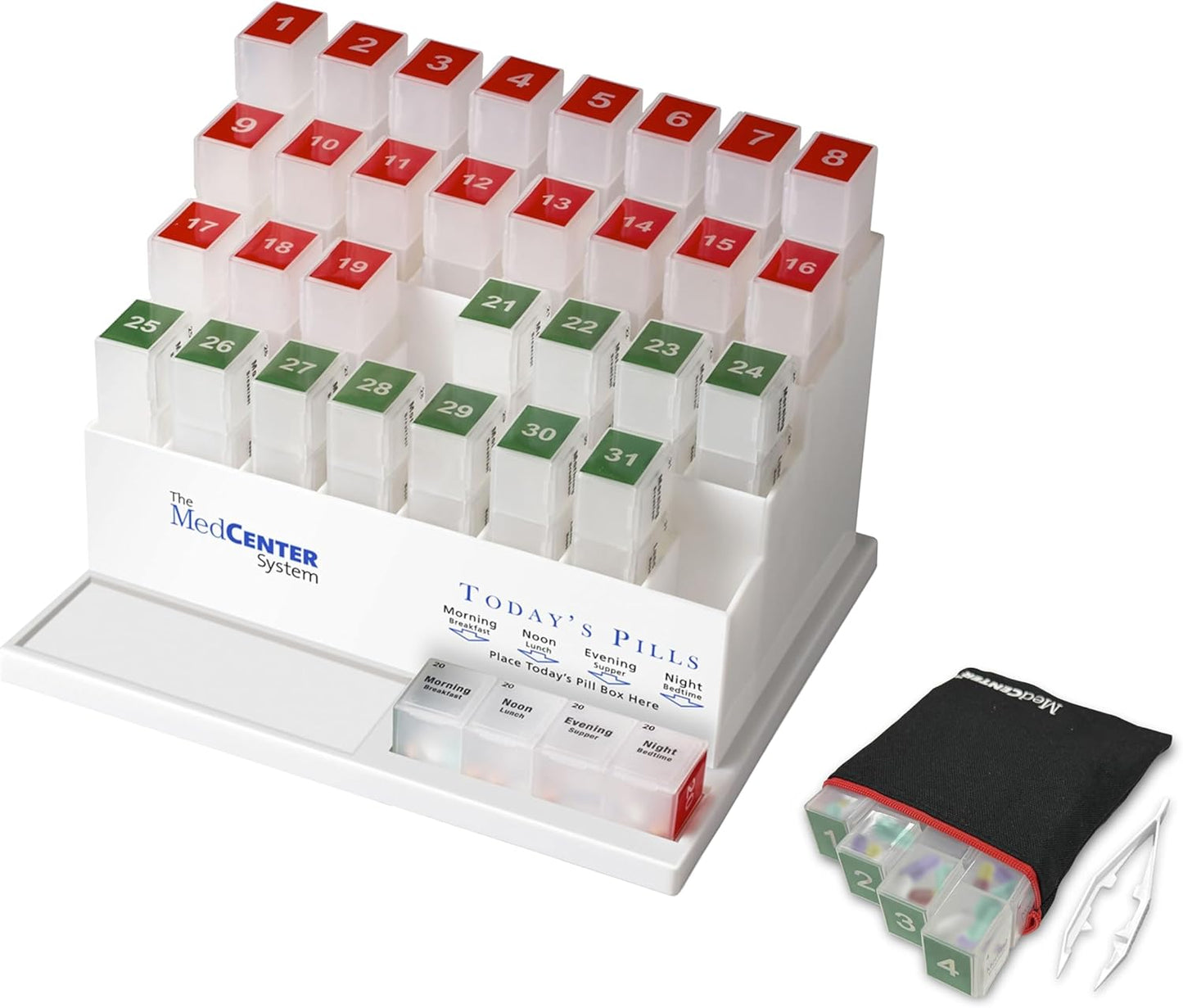 Travel Pill Organizer with Zipper Pouch & Tweezers – Portable 4-Day Medication Case with Labeled Compartments for Travel, Vitamins & Supplements