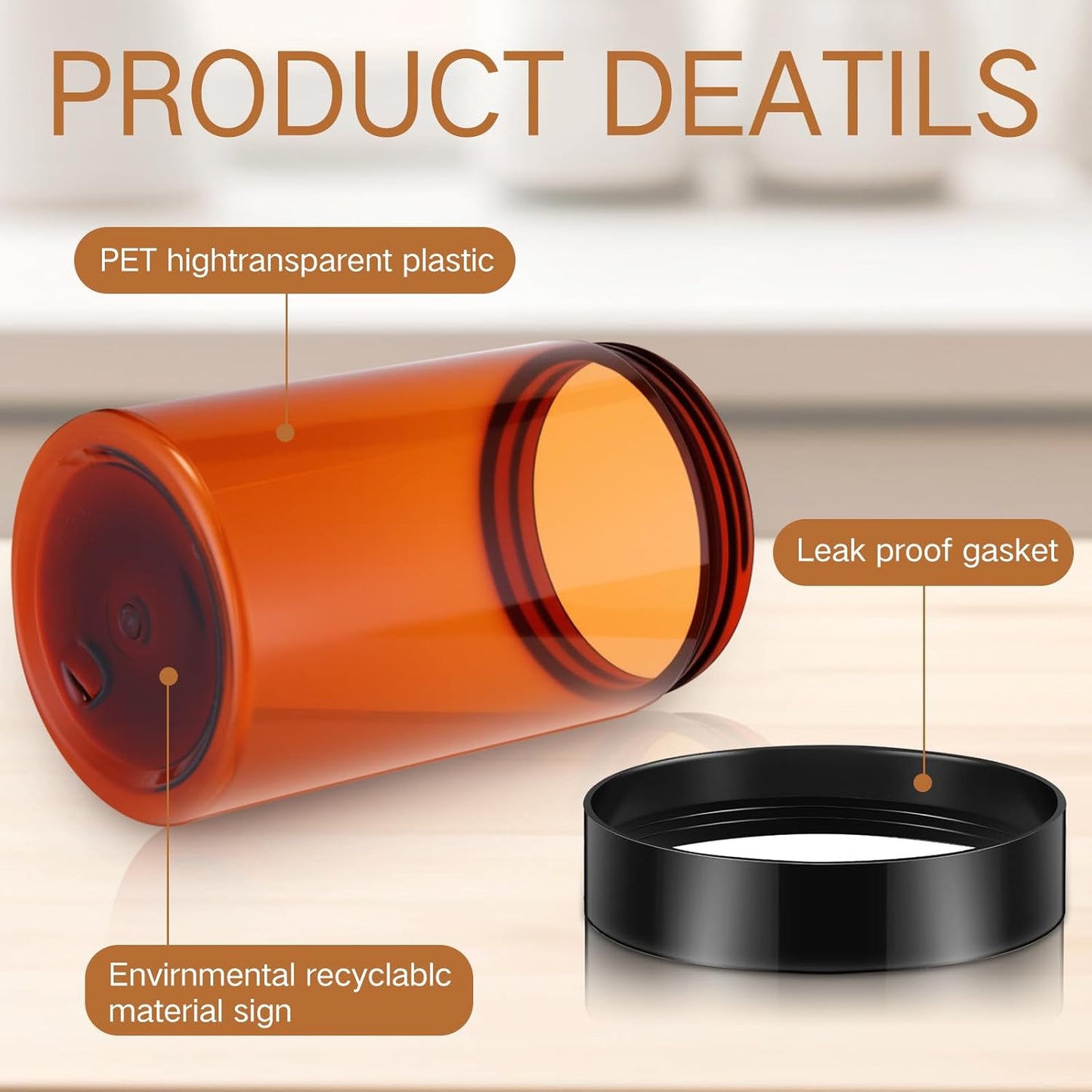 SATINIOR 12 Pack 12 oz Plastic Container Jars with Lids Round Clear Travel Cosmetic Container Slime Jars for Toiletries, Lotion, Cream, Ointments, Makeup, Rhinestone, Samples, Kitchen Storage(Amber)