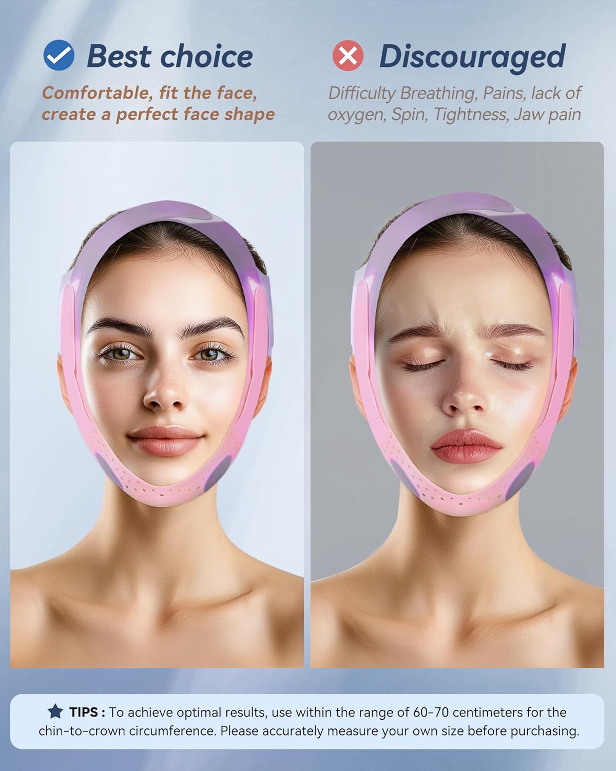 V-Line Sculpting Face Mask – Silicone Chin Strap for Jawline Tightening & Double Chin Reduction (23-27 Inches) (BLUSH)
