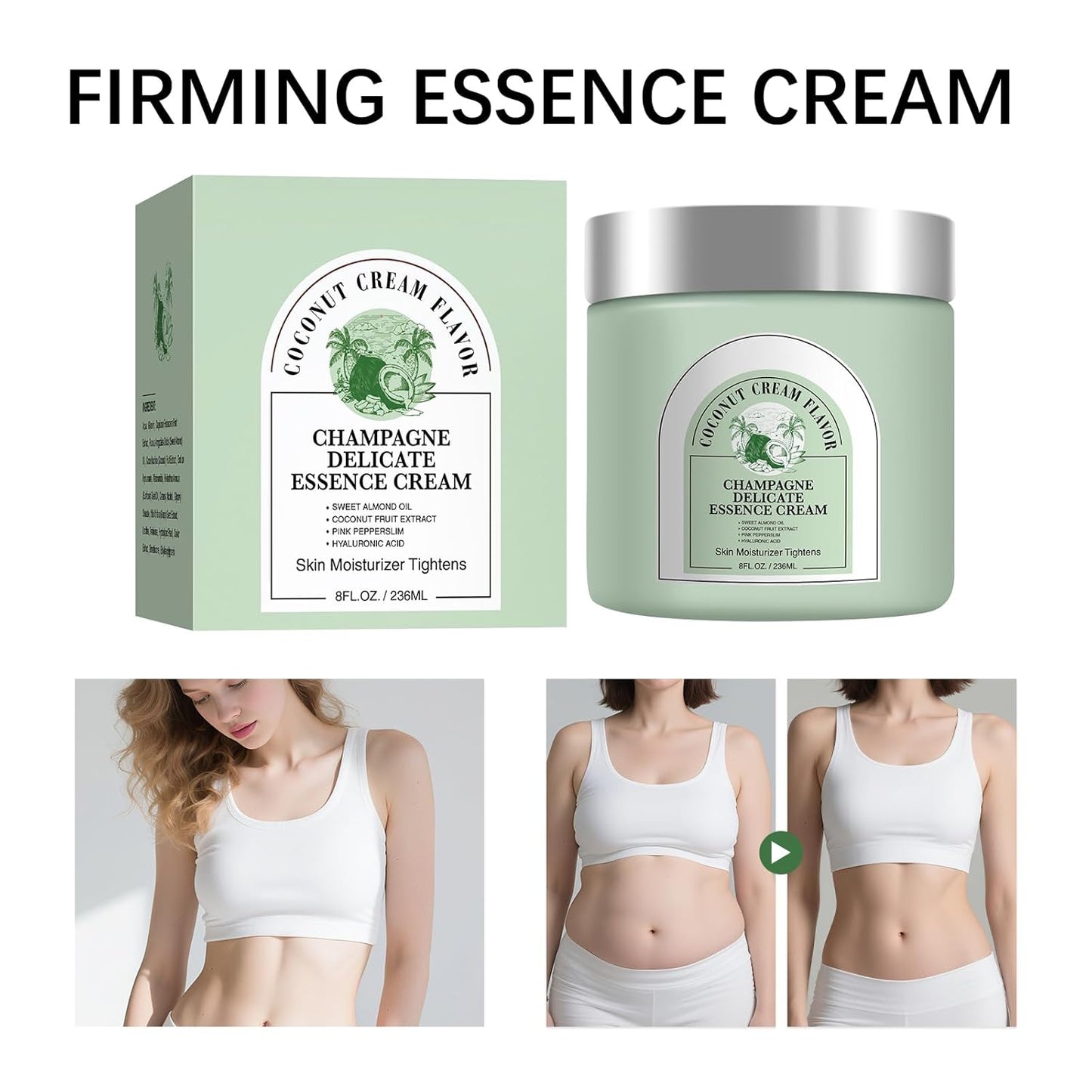 Champagne Lift Body Cream, Hydrating Lift Firming and Hydrates Dry Skin Arms & Legs (Coconut)