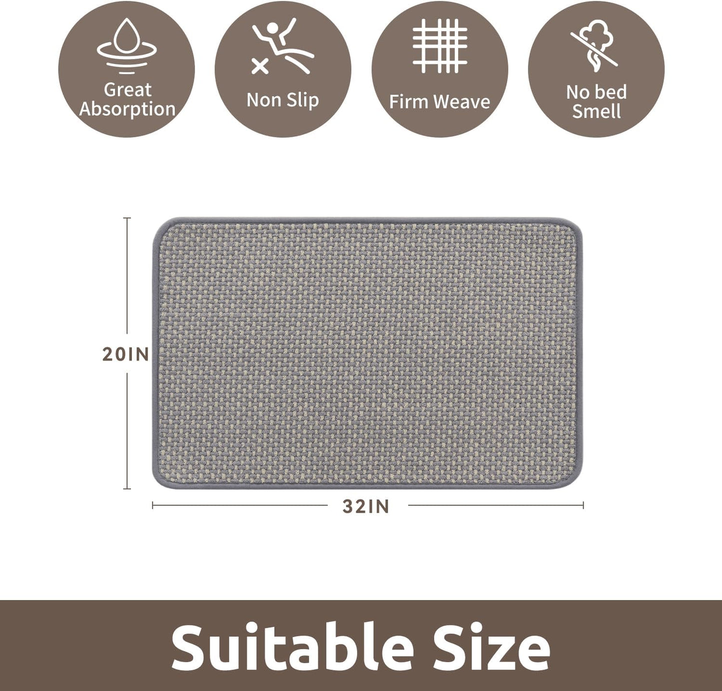 AMOAMI Chenille Bath Mat Super Absorbent Bathroom Mat Quick Dry Bath Mats for Bathroom Rubber Backed Bathroom Rugs Non Slip Washable Fit Under Door, Front of Bathtub, Sink, LIGHTGREY&Beige 20"x32"