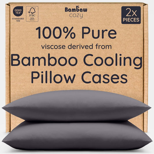 Bambaw 100% Viscose Derived from Bamboo Pillowcase Queen Size – Set of 2 Cooling Pillow Cases for Hot Sleepers, Envelope Pillow Cases Queen Size, Breathable & Super Soft Pillow Cases (Charcoal)
