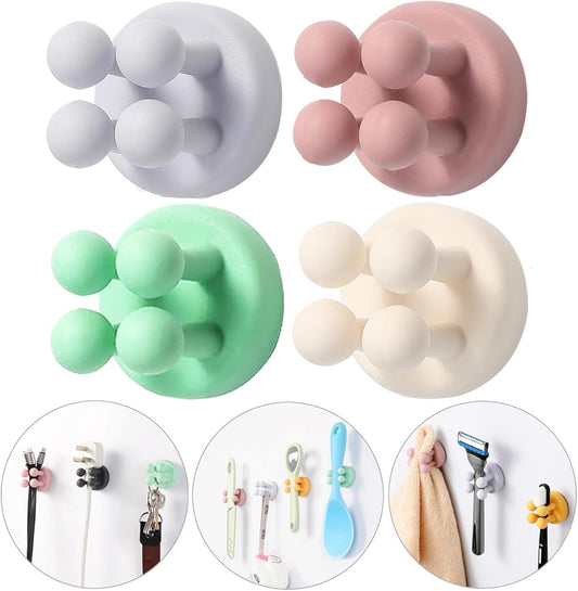iBetterLife Self-Adhesive Bathroom Toothbrush Holder - 4Pcs Silicone Utility Storage Shower Hook for Razor Towel Tooth Brush, Wall Mounted Home Kitchen Hanging Organizer Dorm Room Essentials for Girls