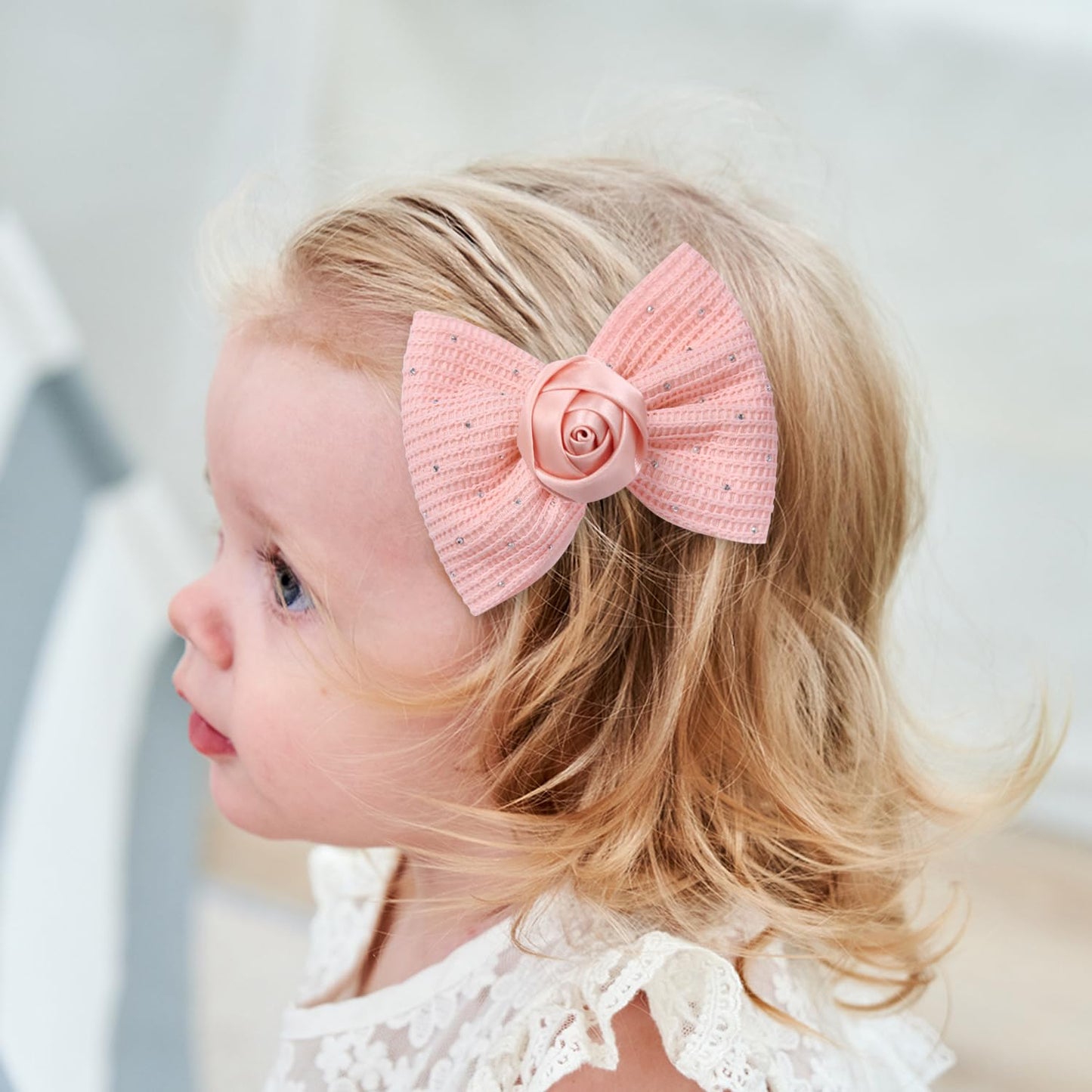 Elegant Hair Bow Set Sweet Styles with Crystal and Pearl Accents Fashion Hair Clips for Girls (Pink/Champagne/Orange)