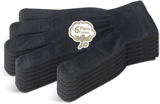 Evridwear Men Moisturizing Cotton Gloves with Touchscreen Fingertips for Eczema Beauty Cosmetic Dry Hands Sensitive Irritated Skin Therapy Overnight Bedtime, 6 Pairs, Lightweight-Black, S/M