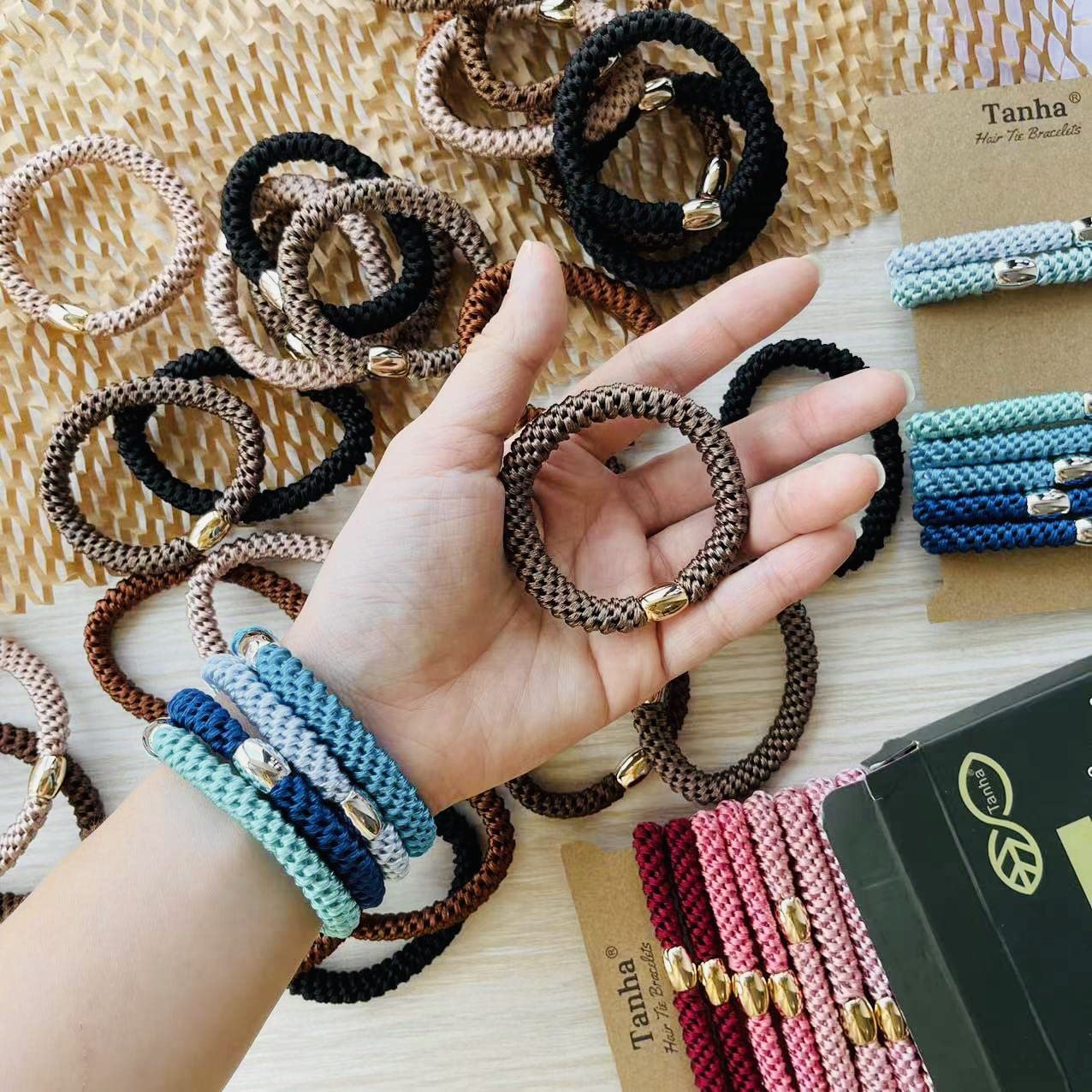 Tanha 15Pcs Hair Tie Bracelet,Hair Ties For Women Men,Ponytail Holders For Thick Hair,Strong Stretchy No Damage No Crease Hair Bands (Pink)