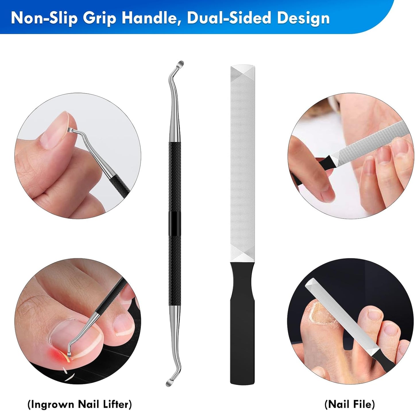 Professional Ingrown Toenail Tools Kit for Seniors,Wide Jaw Straight Nail Clippers,Large Angled Nail Clipper Cutters for Heavy Duty Thick Toe Nails or Fingernail,Manicure Set for Men Women