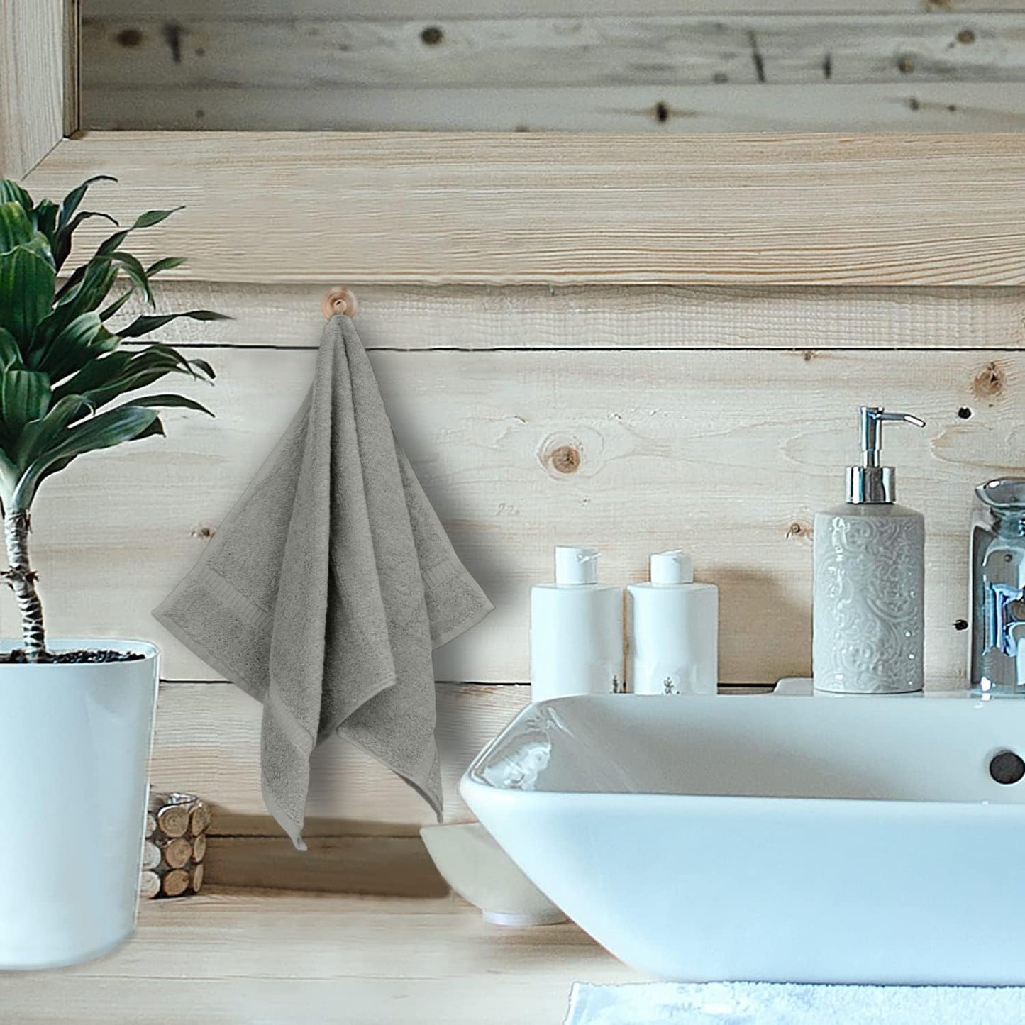 Monogrammed Hand Towel, Personalized Initial Gift, Extra Absorbent 100% Turkish Cotton - Soft Terry Finish - Set of 2 - Silver Block Initial K - Embroidered on Grey Towels