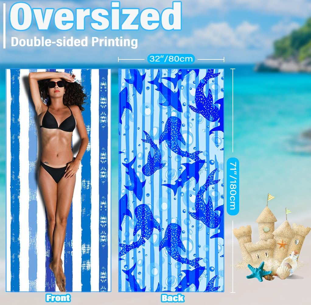 2 Pack Lightweight Thin Microfiber Beach Towel Sand Free Quick Dry Absorbent Compact Soft Pool Swim Travel Towels Extra Large Oversized Beach Accessories packable Essentials Stuff Gifts for Adult