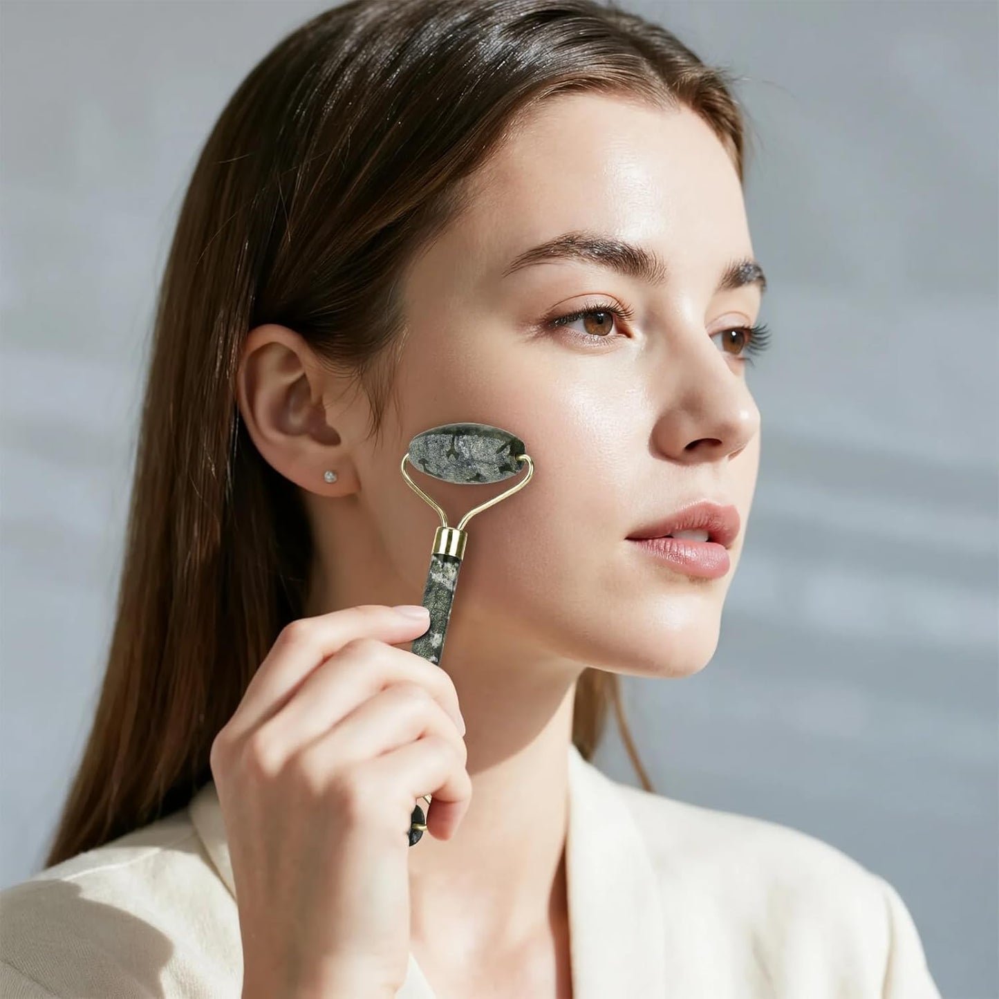 Stainless Steel Ice Roller for Face & Eye, Puffiness Migraine Pain Relief, Face Massager Jade Face Roller Skin Care Tools Self Care Gift Manual for Men Women