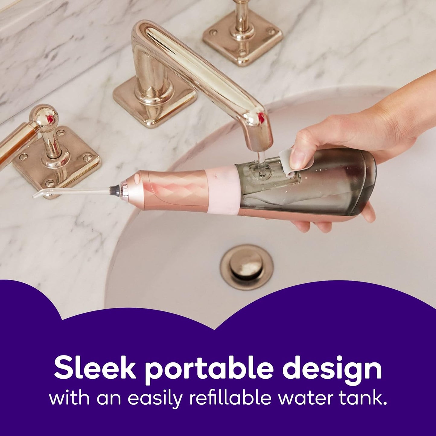 Burst Electric Water Flosser for Teeth Cleaning (3 Modes/Rose Gold) | Cordless | Plaque Removal Between Braces & Dental Work | Portable Floss | Refillable 110mL Tank