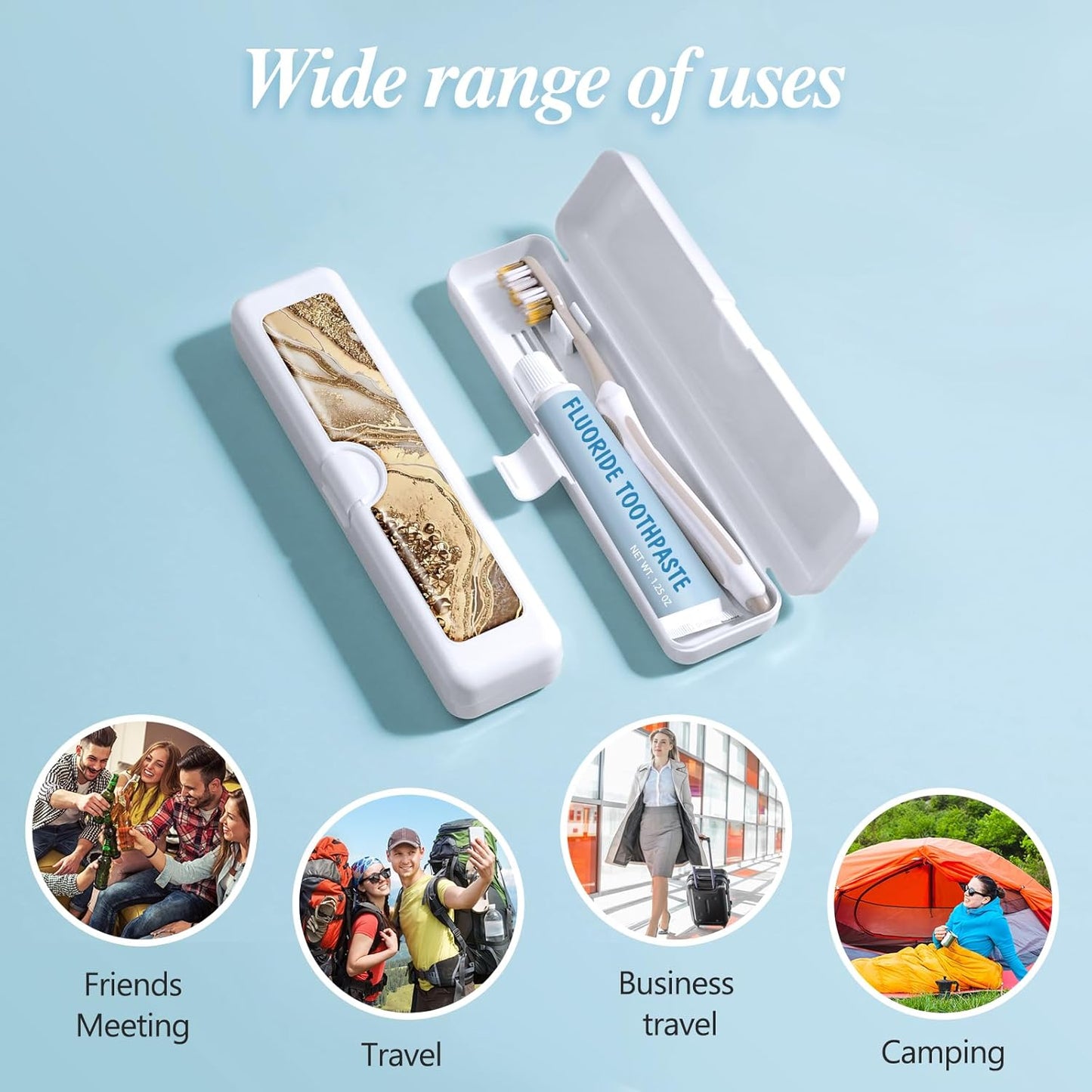 2 Pcs Toothbrush Travel Case - Colorful Pattern, Holder and Covers for Toothbrushes, Includes Tongue Scraper Case