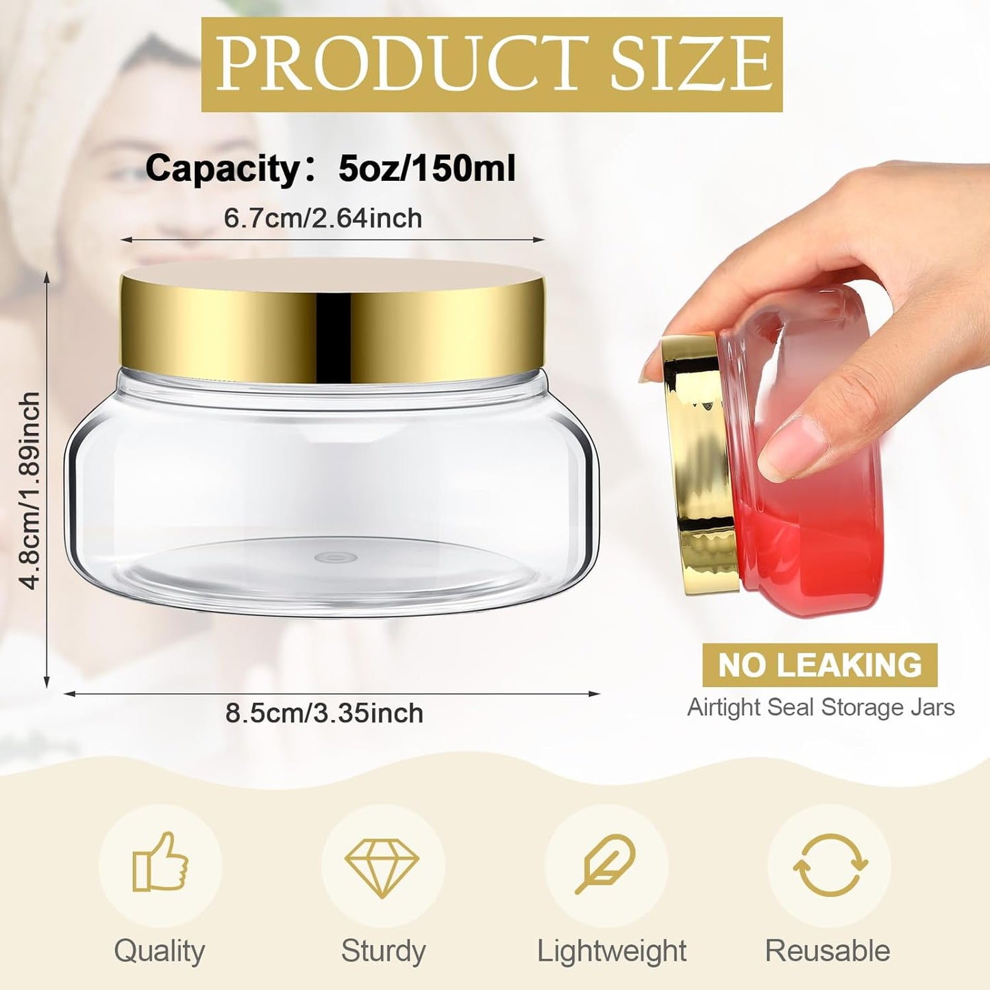 Mumufy Clear Plastic Jars with Lids Round Plastic Containers Empty Travel Containers for Creams Refillable Cosmetic Jars for Lotions Body Scrub Body Butter(48 Pcs,5 oz)