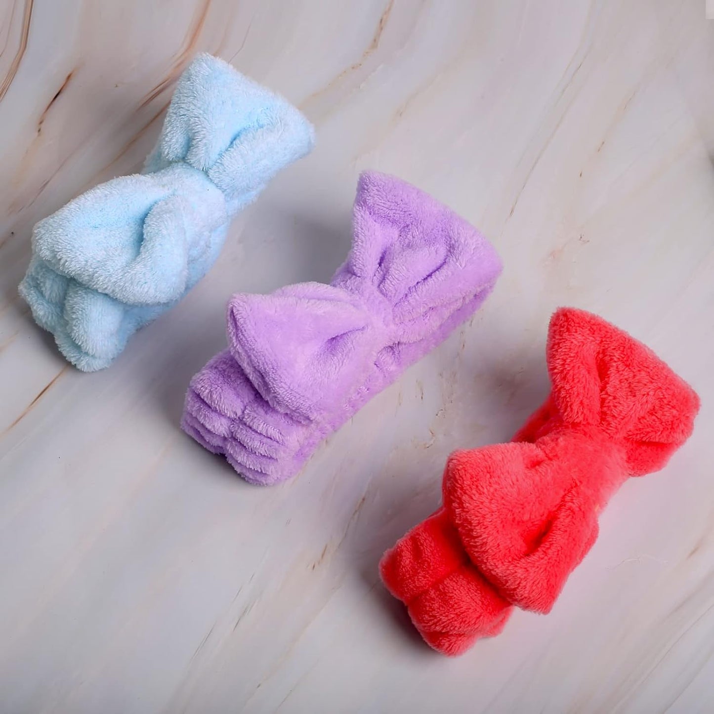 WSYUB Hairband, 3pcs Face Headband with Bow Tie, Soft Microfiber Skincare Band for Washing Face, Shower Headband Spa Headband for Women Girls(Blue, Red, Purple)