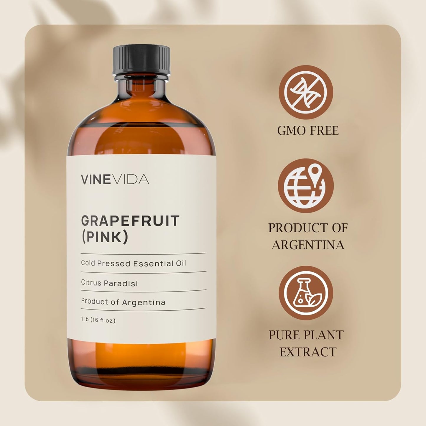 VINEVIDA Grapefruit (Pink) Essential Oil 16 oz - Undiluted Grapefruit (Pink) Oil 16 oz - Grapefruit (Pink) Candle Oil Scent - DIY Candle Scents for Candlemaking - Bulk Essential Oil for Soap Making