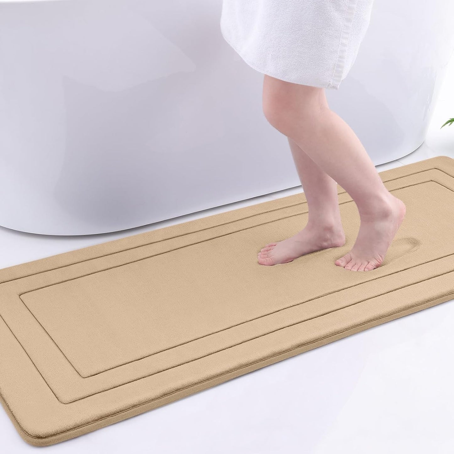 Arotive Memory Foam Bathroom Rug Mat 59x24, Ultra Soft and Absorbent Bath Mat, Machine Wash Dry, Comfortable Bath Rug Carpet for Bathroom Floor, Tub and Shower, Beige