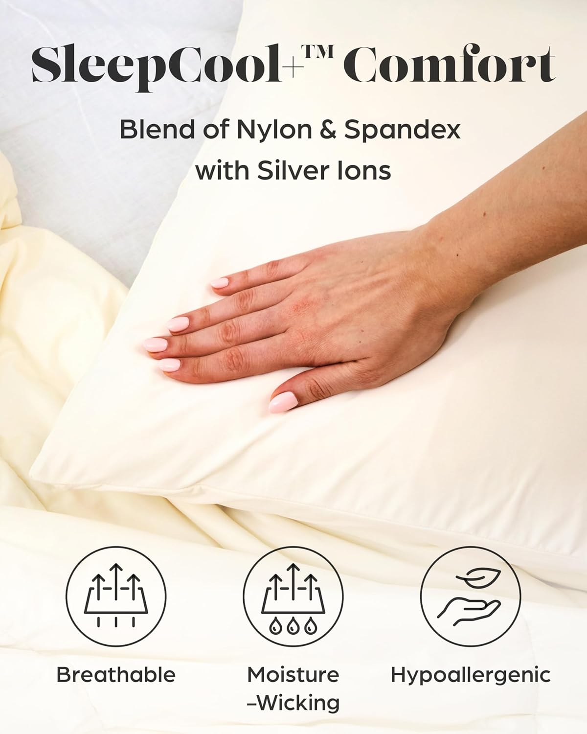 Lavish Comforts® Cooling Pillowcase Set – Cold Touch SleepCool™ Fabric with Silver-Infused Ions, Ultra-Smooth, Breathable, Hypoallergenic, Skin-Friendly, Hair-Safe – Queen White Pillowcases (Set of 2)