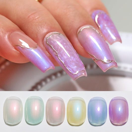 Double Rhythm Jelly Sheer Gel Nail Polish Set of 6 Colors Baby Light Pastel Milky UV Nail Polish Starter Kit Art DIY Salon Home (Mermaid White Pink Blue Green Yellow Purple-Kit8)
