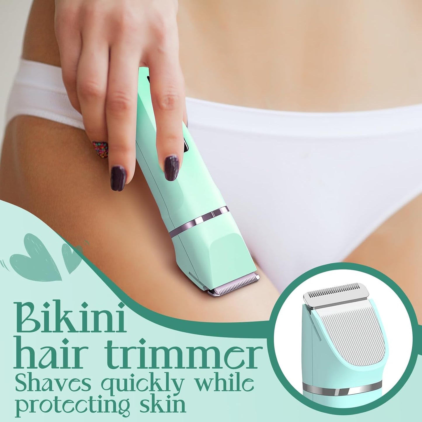 Dermave Bikini Shaver - Dusk Razor with Dual Head Electric Shaver (Body & Facial), IPX7 Waterproof Design, Painless Trimmer for Underarm/Legs/Bikini Line, Fashion Self-Care Gifts for Her (Green)