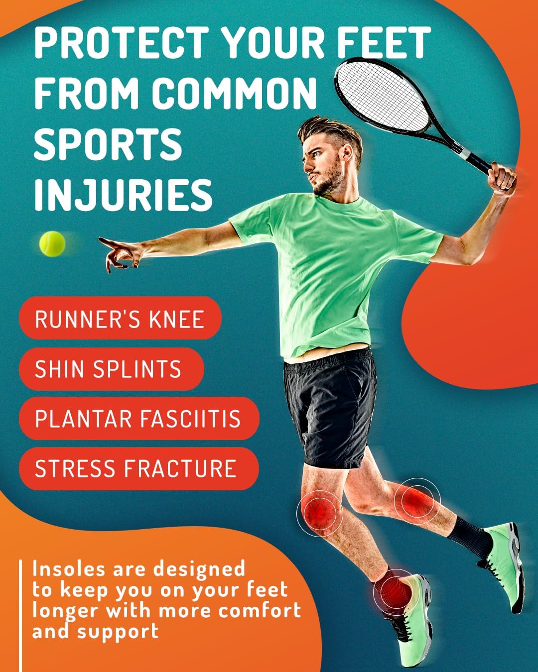 Sport Shock Absorbing Insoles - Athletic Shoe Cushioning Inserts for Men and Women - Ideal for Active Sports Running Training Hiking - Neutral Arch Good for Sneakers Shoes, L