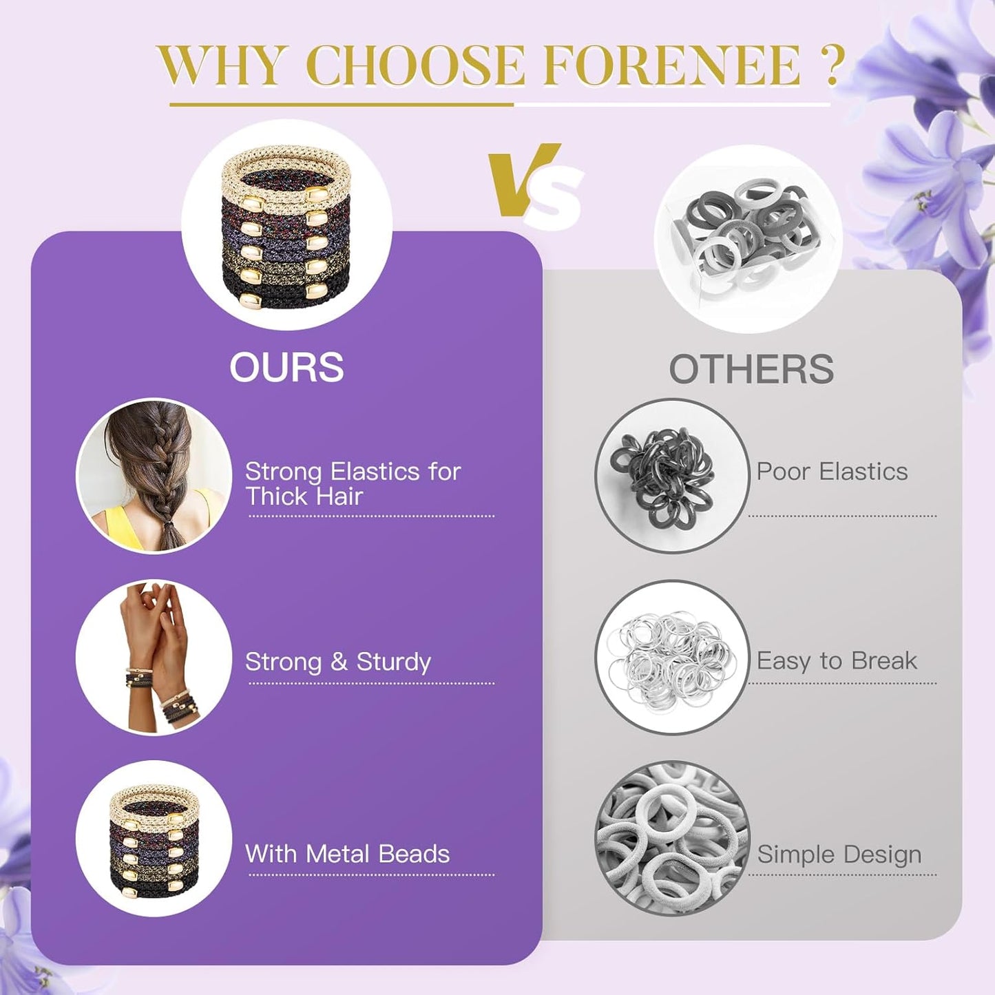 Hair Ties No Damage - 10PCS Ponytail Holders - Elastic Hair Ties for Thick Hair - Braided Hair Bands for Women Girls's Hair - Bright Star