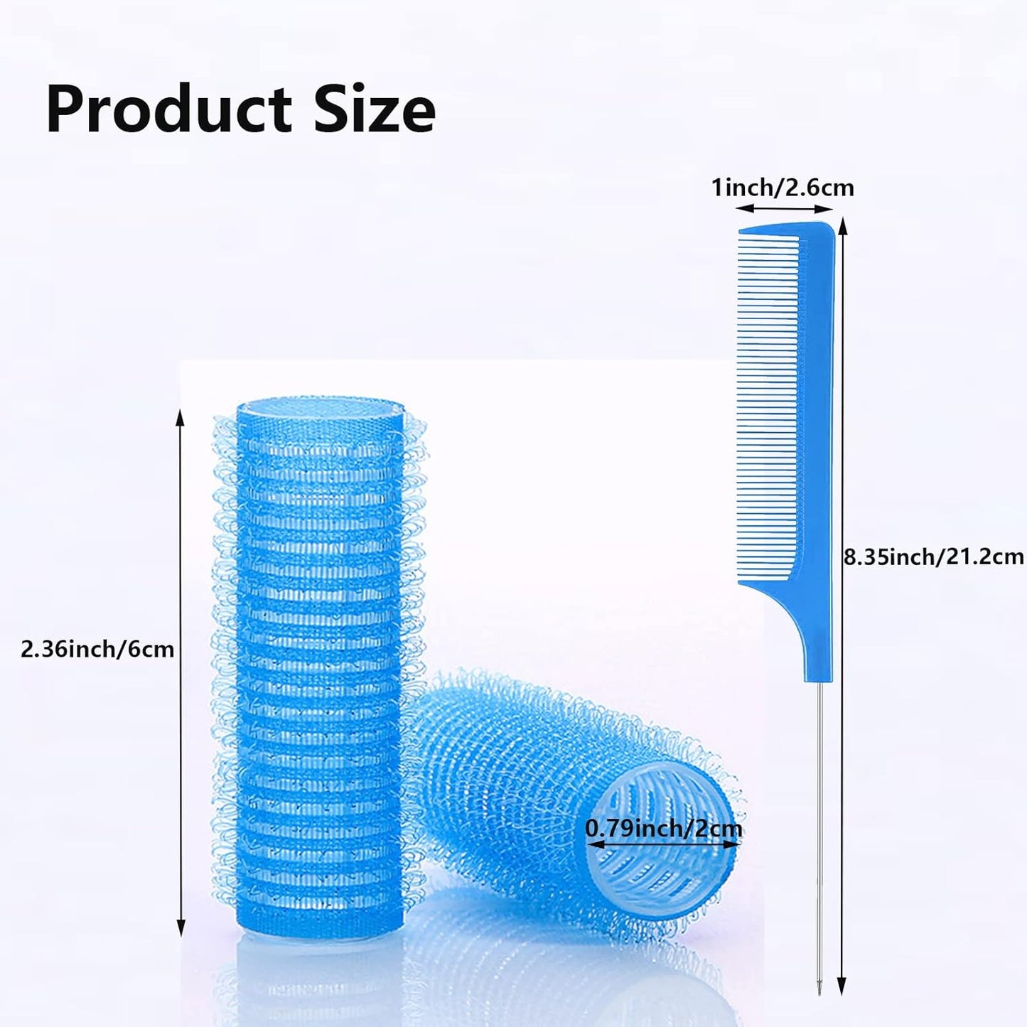 18PCS Self Grip Small Hair Curlers Heatless Roller Hair Curlers Pro Salon Hairdressing Curler DIY Curly Hairstyle Hair Rollers Tools Rat Tail Comb for Women Medium Short Hair(Light Blue)
