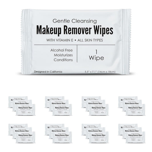 World Amenities - Bulk Makeup Remover Wipes | 500 Count| Individually Wrapped, Gentle Cleansing, Alcohol Free - All Skin Types - Vitamin E - 100% Recyclable, Hotel Travel Size Toiletries