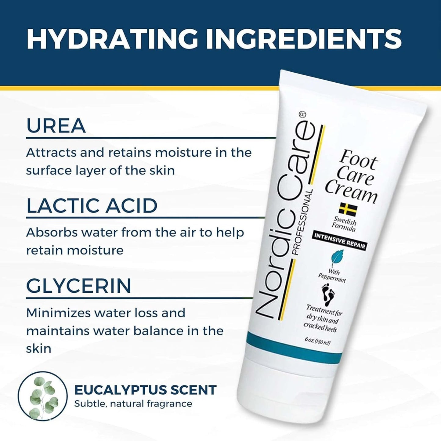 Nordic Care peppermint Foot Care Cream - Intensive Repair Foot Cream With Eucalyptus & peppermint Oil For Dry Feet & Cracked Heels, Foot Care Cream Provide Deep Hydration | (6 oz, Pack of 1)