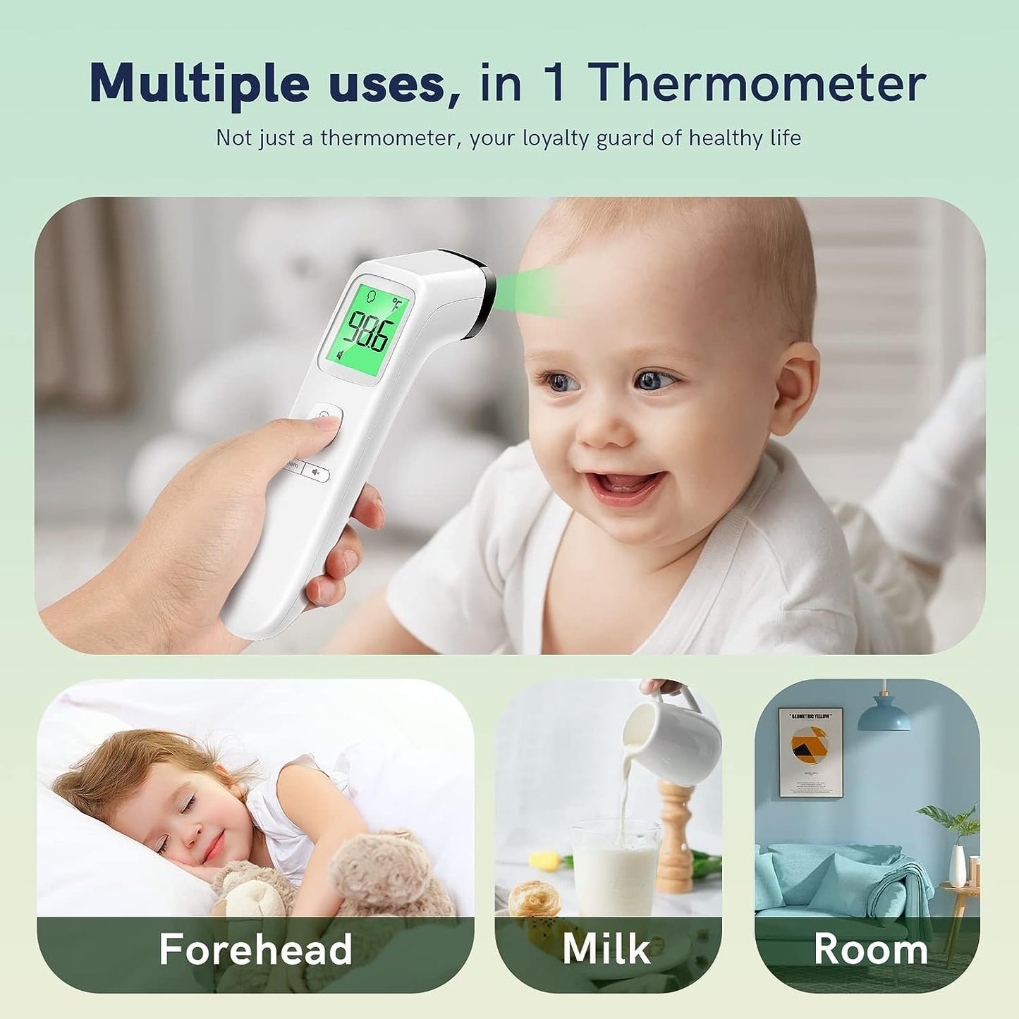 No-Touch Thermometer for Adults and Kids, Fast Accurate Digital Thermometer with Fever Alarm & Silent Mode, Easy-to-use, Forehead Thermometer for Babies, Kids & Elderly