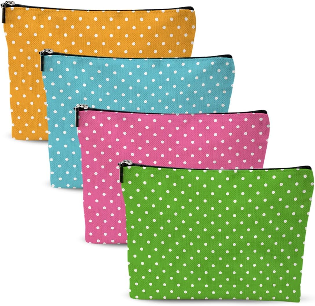 4pcs Colorful Polka Dot Makeup Bag, Cosmetic Bags for Women, Cute Travel Toiletry Bags Organizer with Zipper Make up Bag Appreciation Christmas Birthday Friendship Gifts for Team Girls Sister Bestie