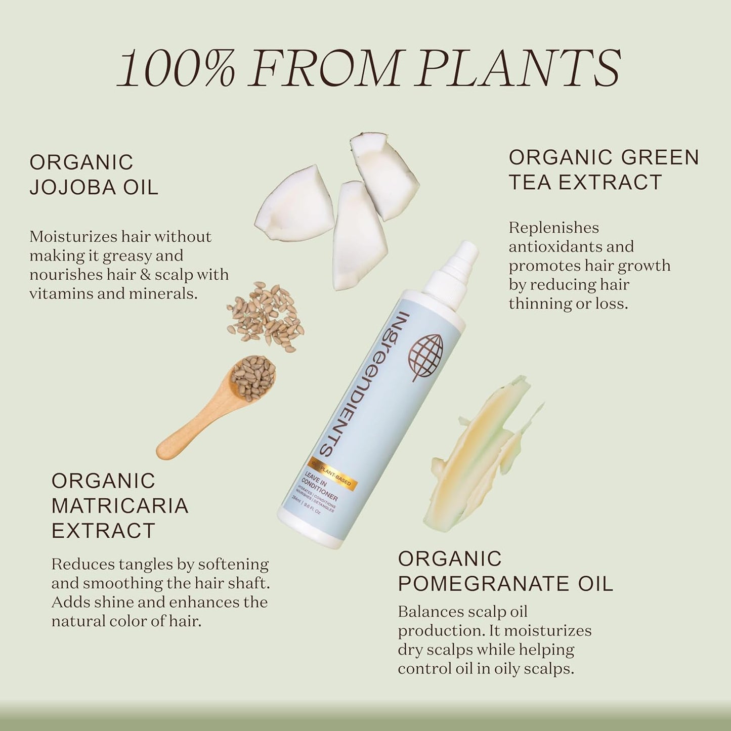 Ingreendients Detangler and Leave In Conditioner made with Organic ingredients - Sulfate-Free, Color-Safe, Silicone-Free, Cruelty-Free, Gluten Free (9.6 FL OZ)